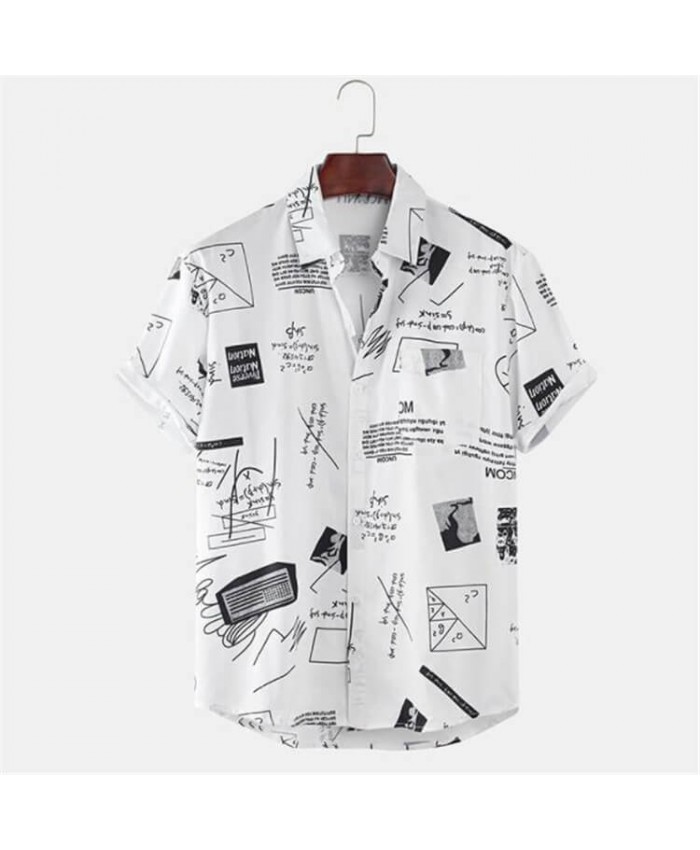 M-3XL Men Fashion Letter Printed Loose Sandy Beach Shirt