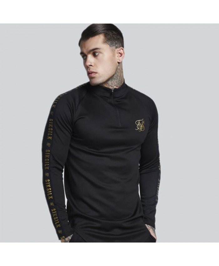 M-2XL Men Fashion Letter Printed Stand Collar Long Sleeve Sport Top