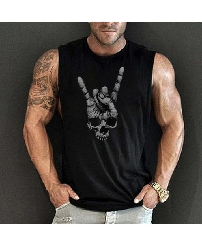 Outdoor Vest Men Loose Large Size Trend Personality Skull Hand Print Sleeveless Tank Top