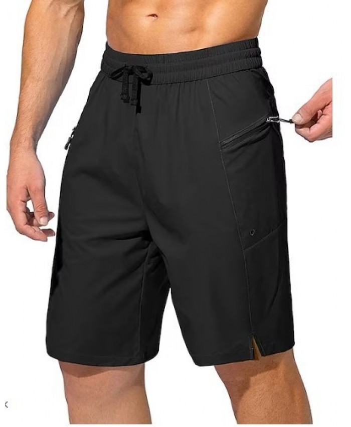 Man Fashion Casual Basic Solid Color Sports Drawstring Zipper Shorts