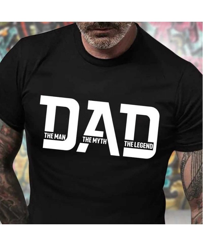 Men Fashion Casual Basic Letter Print Short Sleeve Round Neck T-Shirt