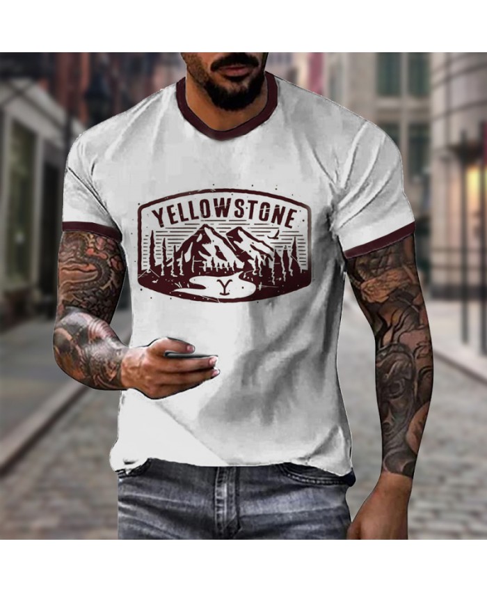 Men Fashion Casual Basic 3D Letter Print Plus Size Short Sleeve Round Neck T-Shirt