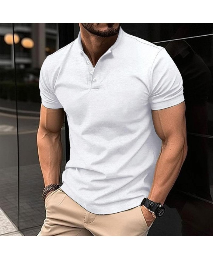 Fashion Men Summer Stand Collar Sports Polo Shirt