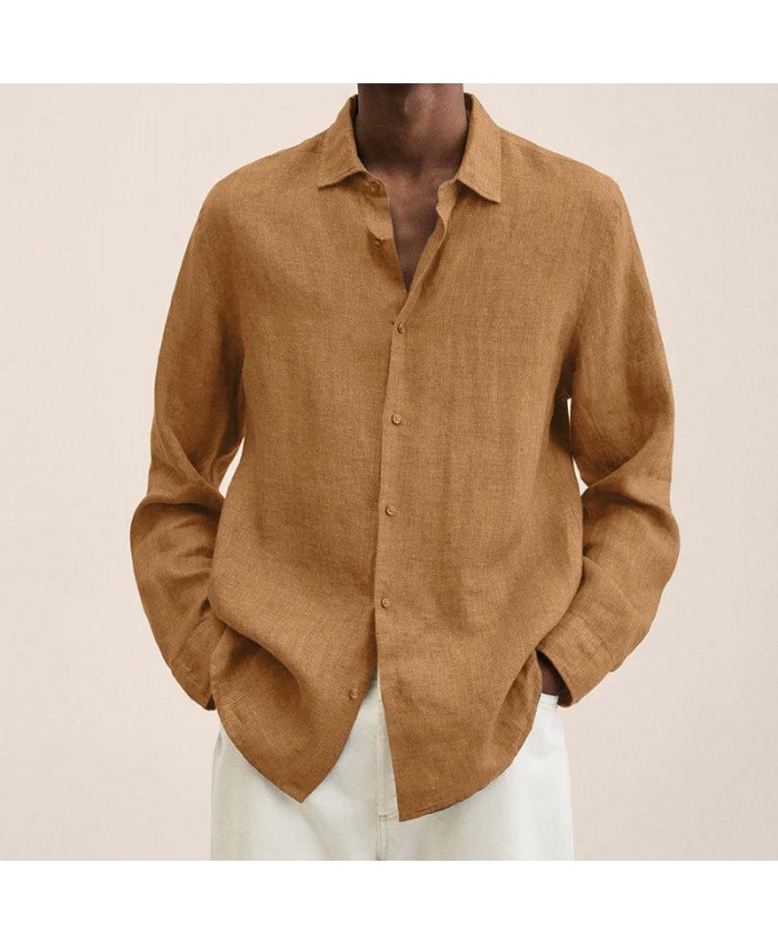 Men Fashion Casual Solid Color Long Sleeve Lapel Shirt