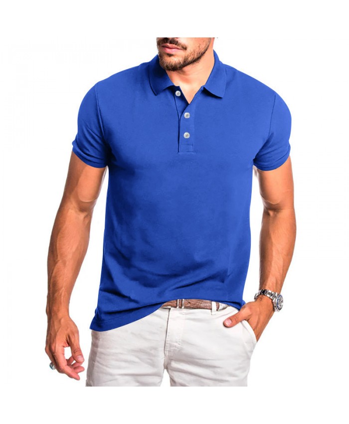 Men Fashion Casual Business Solid Color Short Sleeve Lapel Polo Shirt