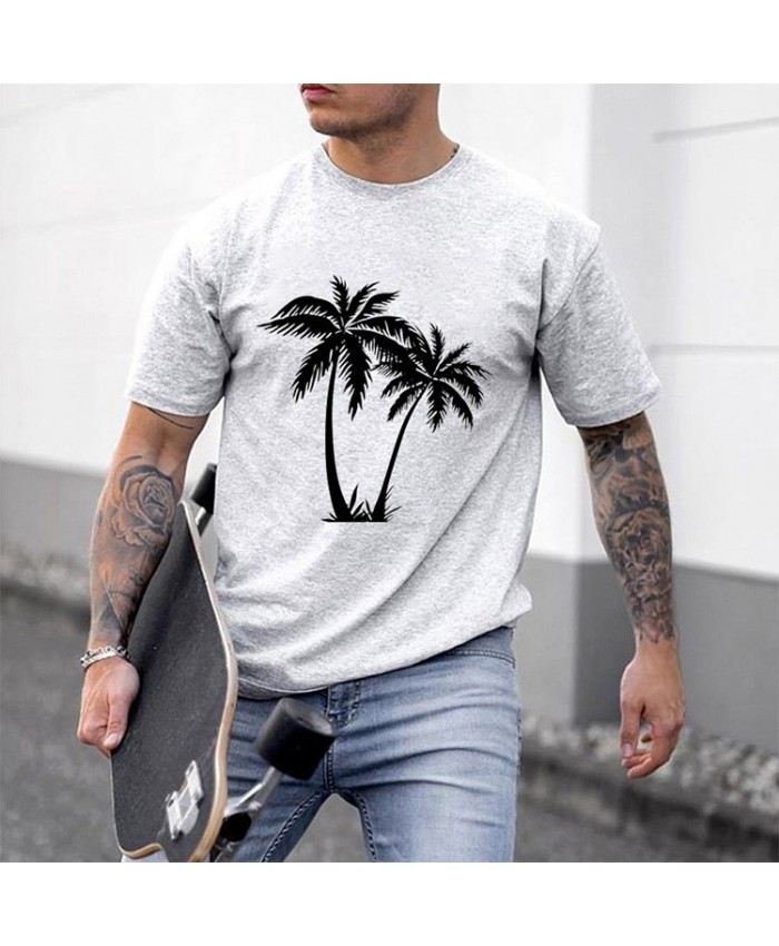 Men Fashion Casual Coconut Print Plus Size Short Sleeve Round Neck T-Shirt