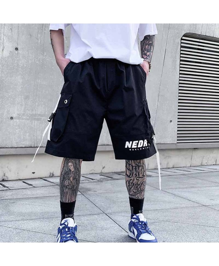 Men Fashion Casual Letter Print Loose Cargo Shorts