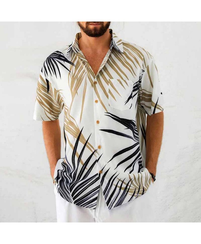 Men Summer Leisure Holiday Hawaii Tiny Flower Print Plus Size Short Sleeve Lapel Shirt