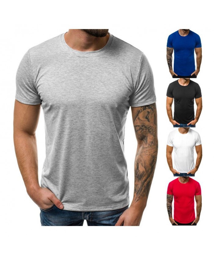 Men Casual Basic Solid Color Short Sleeve Round Neck T-Shirt