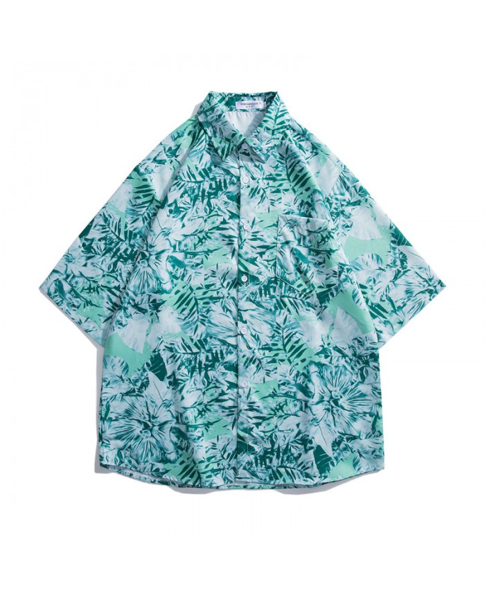 Men Casual Vintage Vacation Hawaii Tiny Flower Print Short Sleeve Lapel Shirt