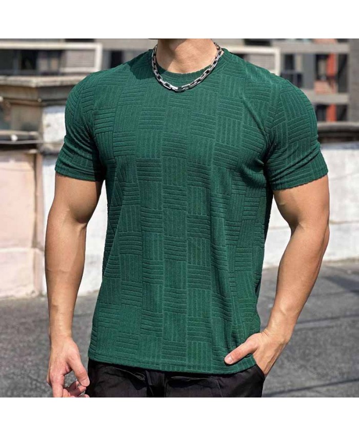 Men Fashion Casual Basic Stripe Solid Color Short Sleeve Round Neck T-Shirt